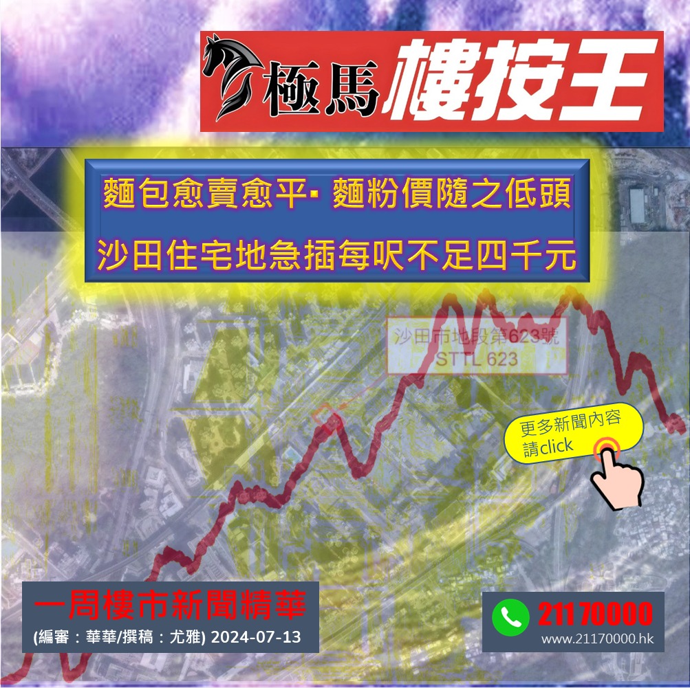 教父教你睇新聞20240720 麵包愈賣愈平 麵粉價隨之低頭 沙田住宅地急插每呎不足四千元 按揭教父極馬黃錦康 按揭轉介極馬 按揭中介極馬 Hibor 現金回贈 按揭代理業教父黃錦康 樓市 按揭中介 按揭轉介 加按 轉按 銀行按揭 AAHORSES 按揭轉介極馬】【按揭中介】 銀行按揭 按揭 轉按 加按 mortgage remortgage 按揭轉介